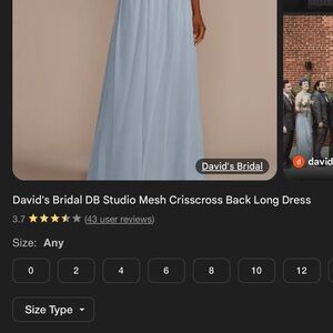 David's Bridal Blue Crisscross Back Long Dress